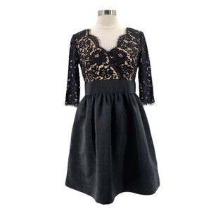 Eliza J Lace Faille Fit & Flare V-Neck Black Short Cocktail Dress Petites 10P